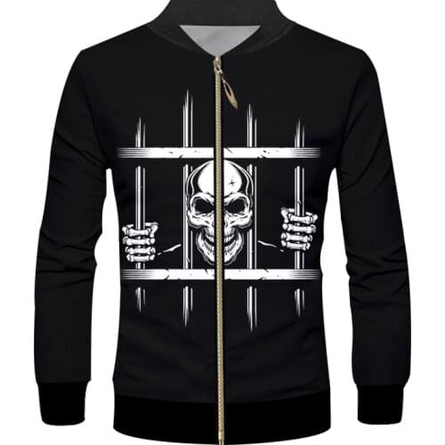 IFPD EU Size Streetwear Unisex 3D Print Prison Skull Tracksuit Men Zipper Jacket Black Coat Women Casual Plus Size HipHop Jacket