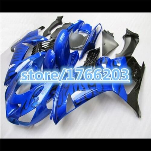 Injection molding Fairing kits For KAWASAKI ZX14R 2006 2007 2008 2009 2010 2011 ZZR1400 ZX-14R 06-11black flame blue Fairing