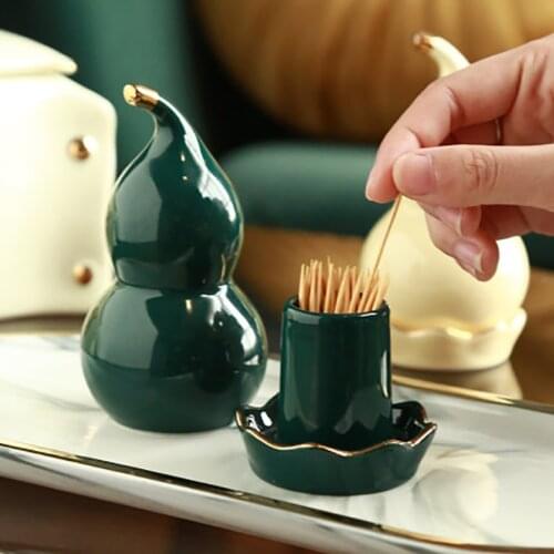 Creative Gourd Style Toothpick Holder Decoration Porcelain Toothpick Jar Toothpick Holder Cotton Swab Storage Box, 3 Colors