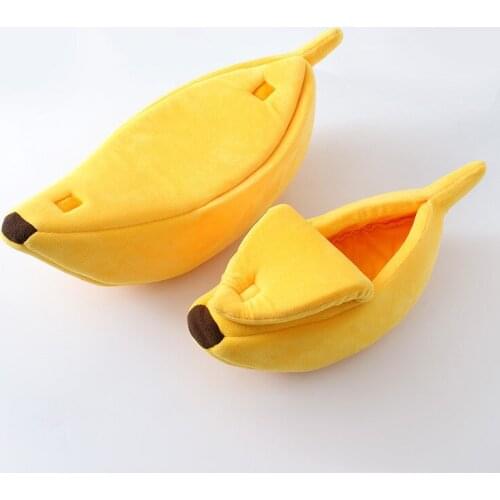 Banana Cat Bed House Cozy Cat Litter Mat Cute Banana Puppy Cushion Kennel Warm Portable Pet Basket Supplies Mat Beds