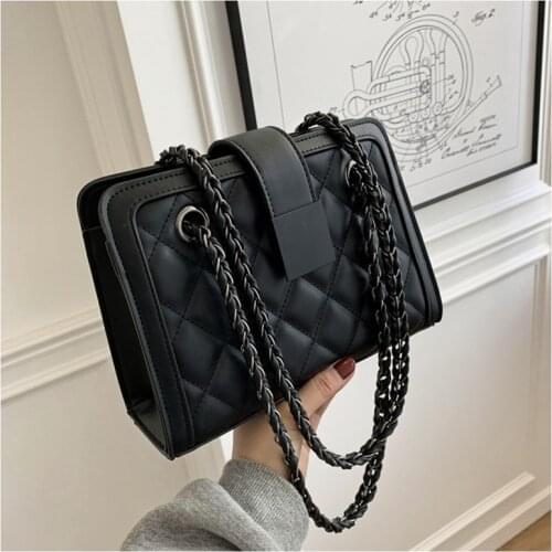 Small Black PU Leather Crossbody Bag for Women 2021 Winter Brand Chain Designer All-match Shoulder Handbags Ladies Trend HandBag