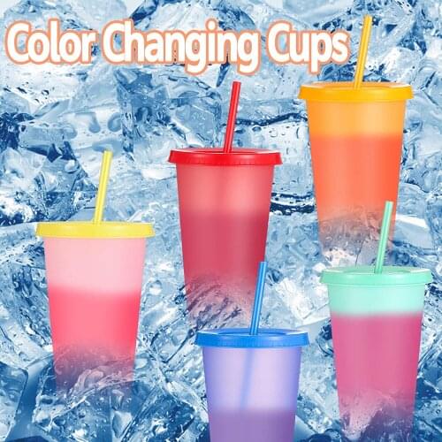 Reusable Water Bottle Discoloration BPA-FREE PP Portable Mug With Straw Milk Coffee Juice Tumblers Outdoor Party Gift