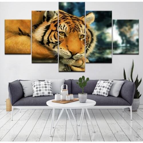 5 Pieces Animal Tiger Scenery Paintings Modular Canvas Picture Frame Wall Art Poster Decoration For Living Room Modern HD Prints