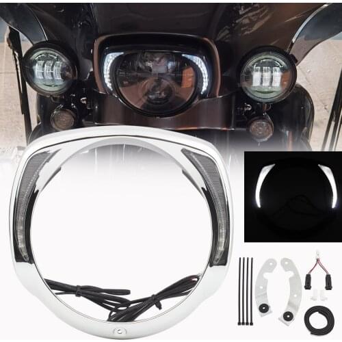 Motorcycle LED Headlight Trim Ring Bezel Cover Running Light For Harley Touring Electra Glide Ultra Limited Ultra Classic 14-20