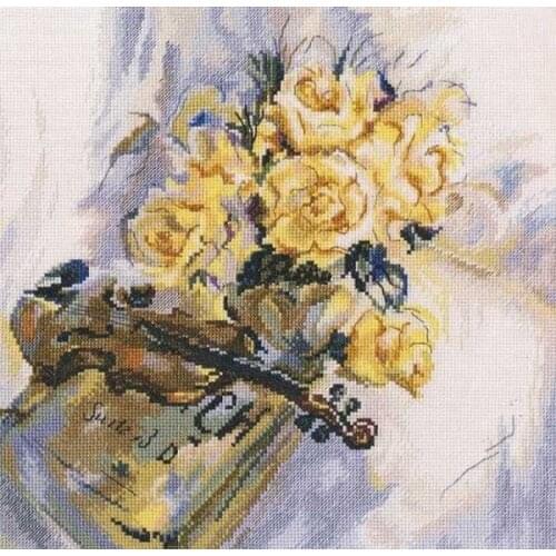 Stich Cross Stitch Kits Craft RTO M 548 Yellow Rose and Violin 40-40 Counted cross stitch Needlework Embroidery Cross-Stitching