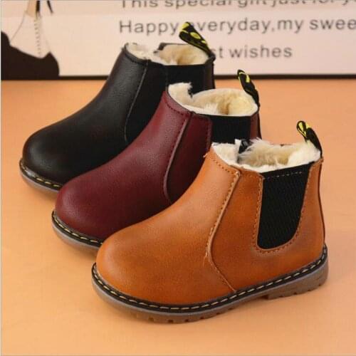 New Fashion Winter Kids Martin Boots Warm plus Girls Boys Leather Soft Flat Shoes Casual Sneakers Solid Boots Children Shoes