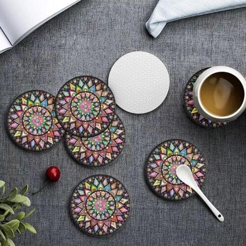 Upetstory 6pcs Colorful Mandala Floral Style Drink Coasters Designer Absorbent Ceramic Coasters Nonslip Mug Cup Pad Place Mats