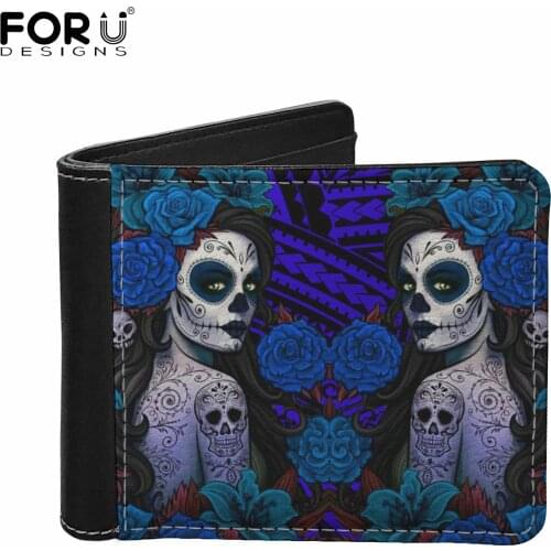 FORUDESIGNS Polynesian Gothic Girls Pattern Mens Moneybag for Boys Luxury Leather Card Holder Wallets Male Coin Purse tarjetero