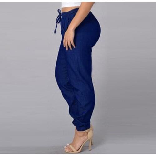 Casual Women High Waist Palazzo Denim Pants Womens Elastic Waist Casual Pants High Waist Jeans Casual Blue Denim Pants брюки