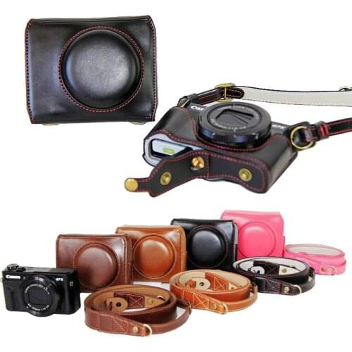Luxury Leather Camera Case For Canon Powershot G7X MarkII G7XII G7XM2 G7X II Digital Camera PU Leather Camera Bag Cover + strap