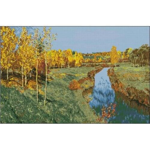 Needlework,Autumn Scenery Mountains Embroidery,DIY 14CT Unprinted Cross stitch kits,Pattern counted Cross-Stitching decor