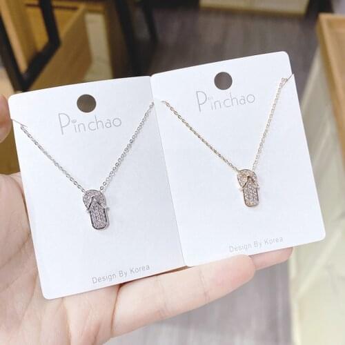 Showfay Girls Creative Style Full Diamond Small Slippers Necklace Slipper Japanese and Korean New Fashion Jewelry for Women