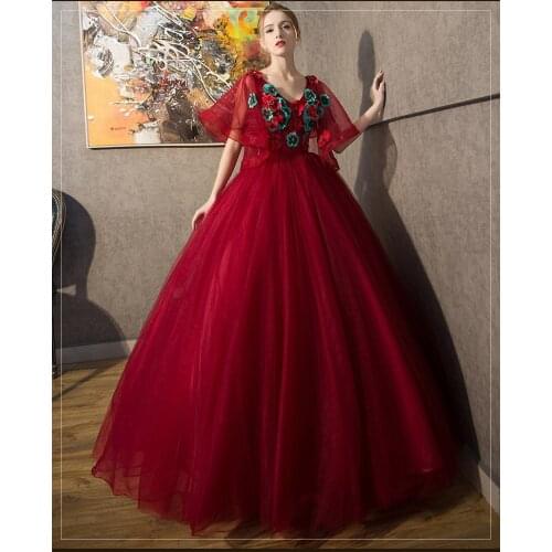 Wine red butterfly sleeve embroidery ball gown Medieval Renaissance Gown Victorian Gothic Marie Antoinette Colonial Belle Ball