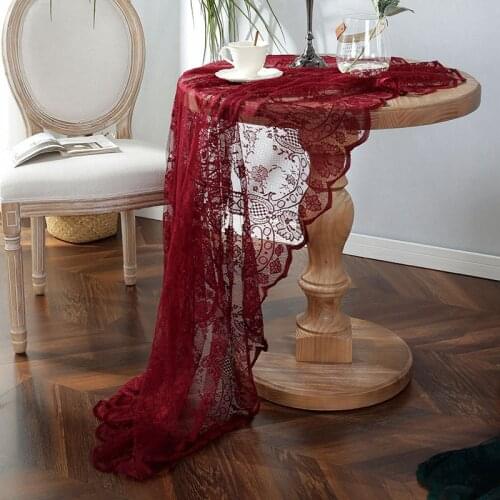 Vintage Wine Red Lace Table Cloth Wedding Party Decor Translucent Table Cover Embroidered Hollow Tablecloth for Home Decor 150Cm