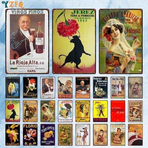 Spanish Italy Wine Vintage Tin Sign Metal Poster For Wall Bar Home Art Plaque Vintag Decoration Cuadros 30X20CM DU-10741A