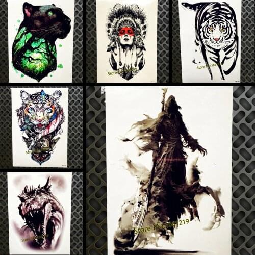Black Ink And Wash Paitning Temporary Tattoo Evil Death Design Body Art Fake Tatoo For Men Women Waterproof Arm Tattoo Stickers