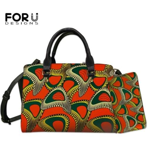 FORUDESIGNS Bags for Women 2021 Pu Leather Shoulder Bag Vintage Ankara African Printed Casual Tote Female Handbag Dropshipping