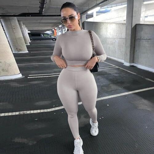 Womens 2 Pieces Set Sealess Round Neck Long Sleeve Crop Top High Waist Stretchy Leggings Pants Outfits Active Tracksuit Spring