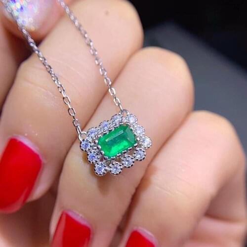 Natural green Emerald necklace Pendant S925 silver natural gemstone necklace Elegant simple square woman party gift jewelry