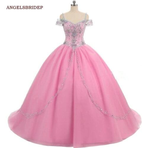 ANGELSBRIDEP Spaghetti Straps Quinceanera Dresses Sweet 16 Dress Formal Sweetheart Crystal Sparkly Cinderella Party Gowns HOT