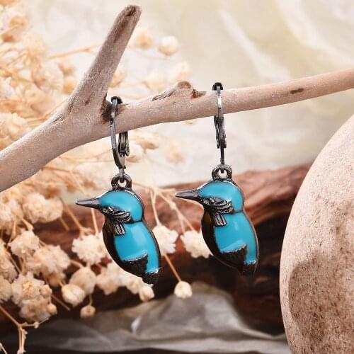 1 Pair Bohemia Blue Unique Long Drop Earrings Bird Pendant Pendant Vintage Earrings Ladies Jewelry Design Hummingbird