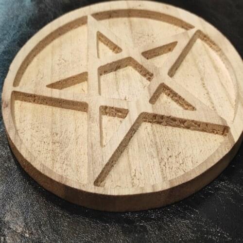15cm Wood Round Altar Pad Ritual Divination Coaster Mat Star Witchcraft Supplies for Table Decorations Astrology Props