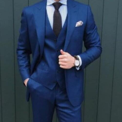 2020 Custom Fashion High Quality Blue Men Suits Slim Fit Groom Tuxedo For Wedding Dress Dinner Party Costume (Jacket+Pants+Vest)