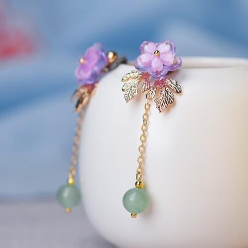 2020 NEW Fashion Ethnic purple flower earrings,vintage leaves Long tassel Earrings,Accessories for Womens Wholesale Jewelry