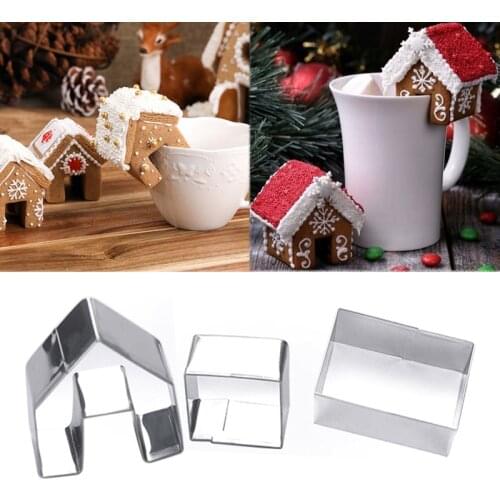 3pcs Christmas Gingerbread House Cookie Cutter Set Mini Christmas House Biscuit Cake Fondant Pastry Cutter Mold Xmas Baking tool