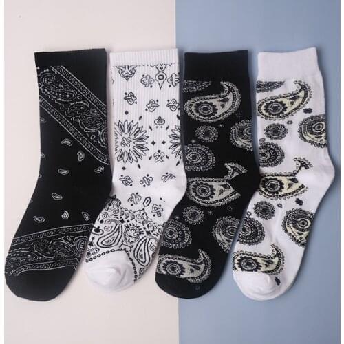 4Pairs=1Lot Adult Middle Art Short Crew Street Fashion Cotton Socks Urchin Streetwear Bandanna Paisley West Coast Rapper Bad Guy