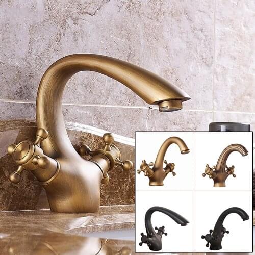 Antique Faucet Hot and Cold Water Crane Bronze Brushed Sink Faucet Black Bathroom Swan Vintage Basin Sink Mixer Crane