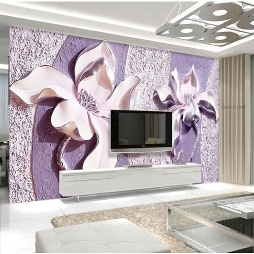 Bacaz Large Murals Purple Flower Wallpaper Murals for Sofa TV Background 3d wall photo murals 3D Flower Wall paper decor