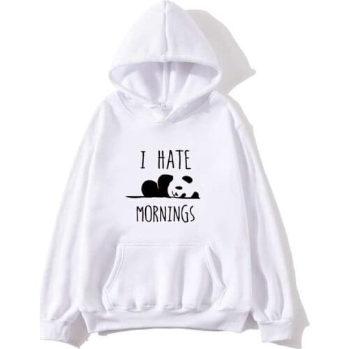 Brand Sportswear Boutique Womens Long-sleeved Hoodie Moletom Feminino Fleece Hoodie Panda I HATE MORNINGS Printed Sweatshirt
