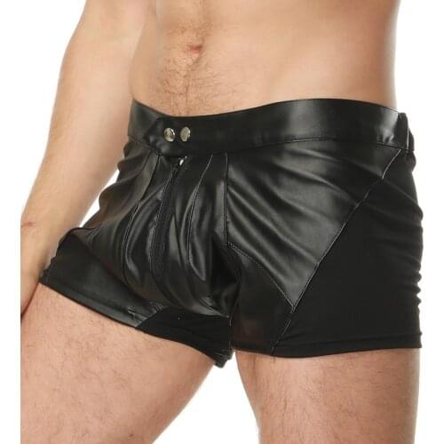 CFYH 2018 Hot Sexy Mens PU Leather Underwear Grid Zipper Mesh Enhance Pouch Sexy Mens boxer ropa interior hombre