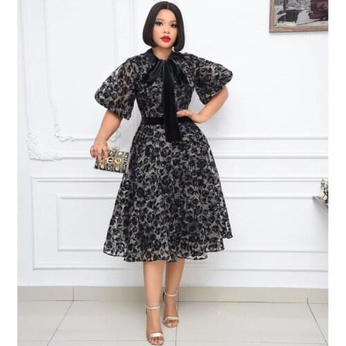 Black flocked mesh mini skirt Waist lace stitching clothing Elegant slim dress women