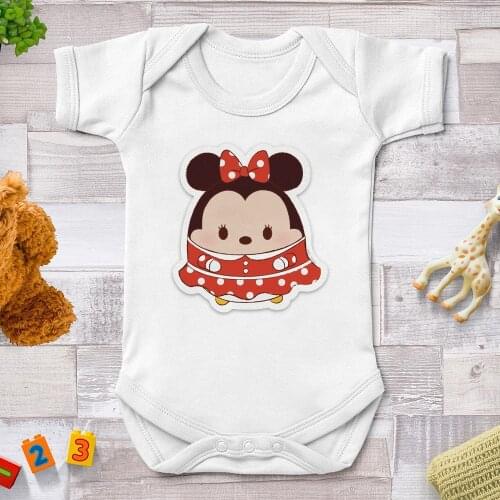 Funny Baby Rompers Summer White 0-24M Super Soft Disney Cartoon Printed Baby Girls Jumpsuits Bodysuits For Infants Newborns