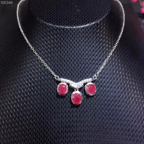 Elegant Lovable round drop natural red ruby gem necklace natural gemstone pendant necklace S925 silver girl gift fine jewelery