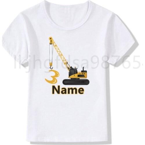 Excavator Birthday T-shirt Crane Birthday Boy Girl T-shirt Cute Number T-shirt