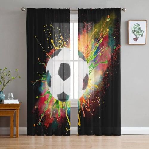 Football Sport Soccer Splash Ink Tulle Window Treatment Sheer Curtains for Kitchen Living Room the Bedroom Curtains Decoration
