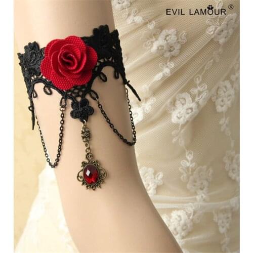 Intimate goods Handmade large wide armband cover scar Gothic lace rose bracelet arm chain for sex