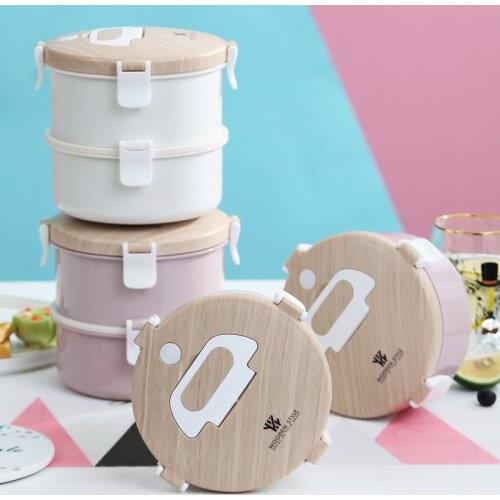 TUUTH Stainless Steel Lunch Box Wooden Feeling Multi-Layer Bento Box BPA Free Portable Container Box Workers Student