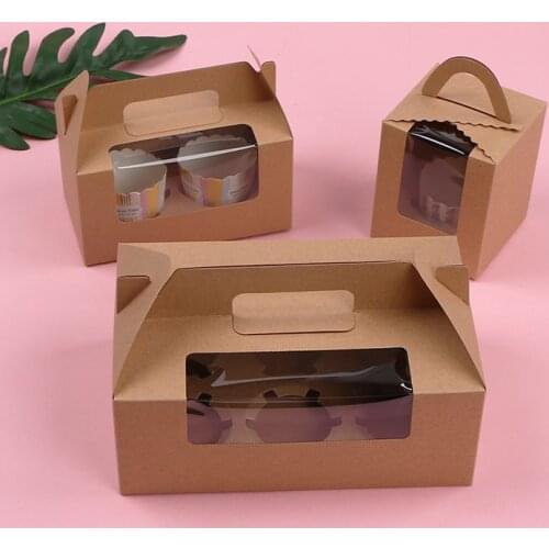 Retro Kraft Paper Cupcake Box Round Cup Muffin Box Window Folding Egg Yolk Crisp Box Portable Round Paper Cup Muffin Box 10pcs