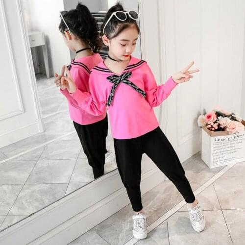 4 6 8 10 12 Year Old Girl Navy Style Clothing Suit Spring and Autumn Sports Two-piece Suit Girls Fashion Suit Kids Clothes Sets