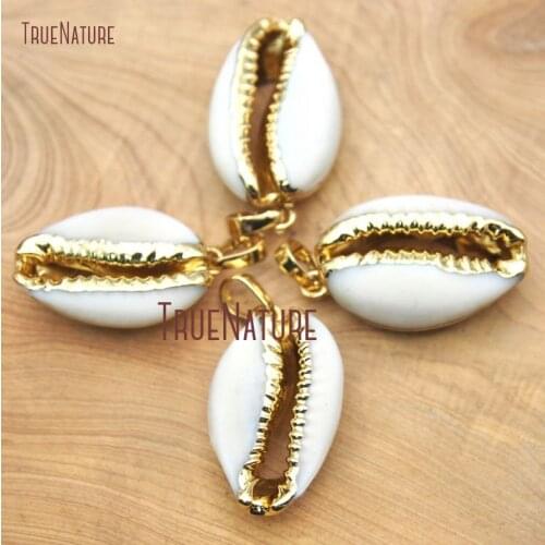 10Pcs Discount Cowrie Shell Pendant Gold Color Ovate Pendant Approx 27x15mm PM15893