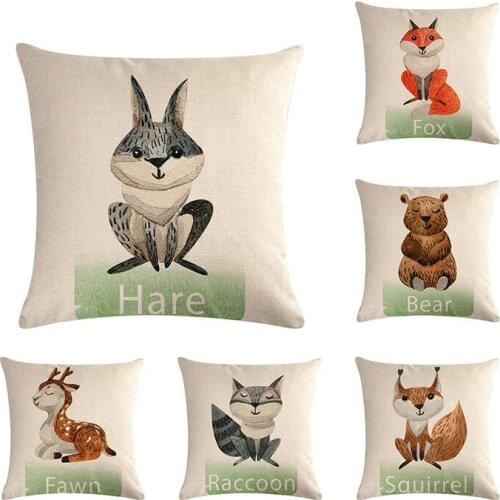 45x45cm Animal Cushion Cover Sofa Pillows Hare Fox Squirrel Raccoon Panda Decorations for Home Pillowcase Square Linen ZY546