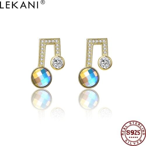 LEKANI 925 Sterling Silver Note Color Stud Earrings For Women Austria Crystal Female Cute Earring Anniversary Fine Jewelry