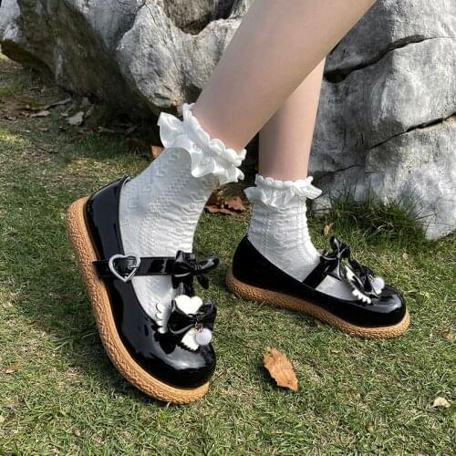 Sweet Bowknot Round Toe Cute Small Leather Shoes Spring And Autumn New All-Match Asakuchi Lolita Womens Shoes