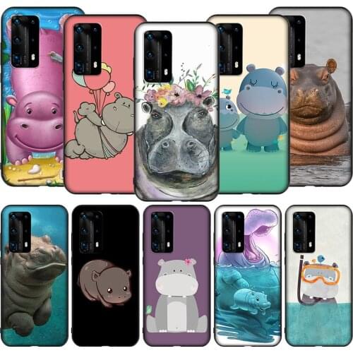 T44 Cute Animal Cartoon Hippo Case for Huawei P9 P10 P20 P30 P40 Y6 Y7 Y9 Lite Pro Max Prime Mini 2019