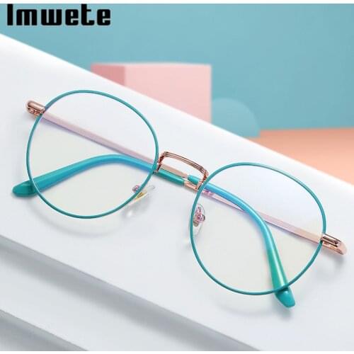 Imwete Fashion Metal Anti Blue Light Glasses Men Women Classic Retro Round Frame Models Myopia Optical Eyeglasses Frames