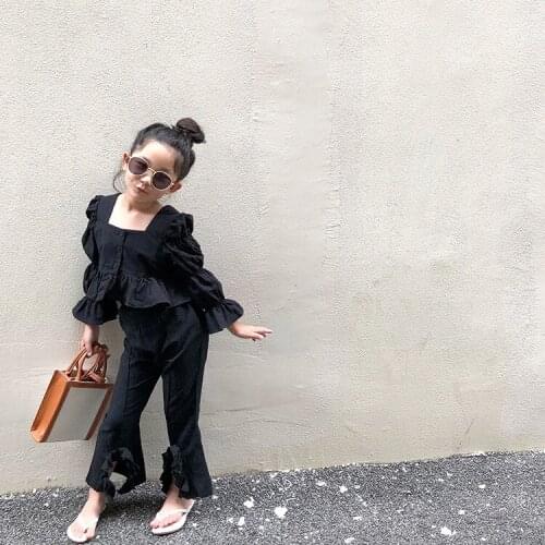 2021 Baby Girl Fashion Clothing Set Elegant Tops Shirts + Ruffled Pants Kids 2pcs Clothes Sets Children Party Birthday Wear